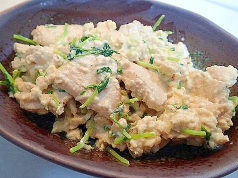 オイマヨで　❤鶏肉と豆苗の豆腐とじ❤